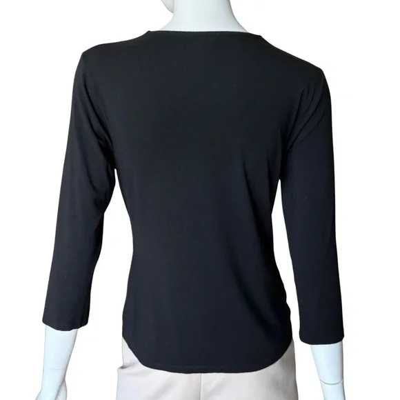 Ann Taylor (Original Ann Taylor) Faux Wrap Black 3/4 Sleeve Top Size Medium - Picture 2 of 6